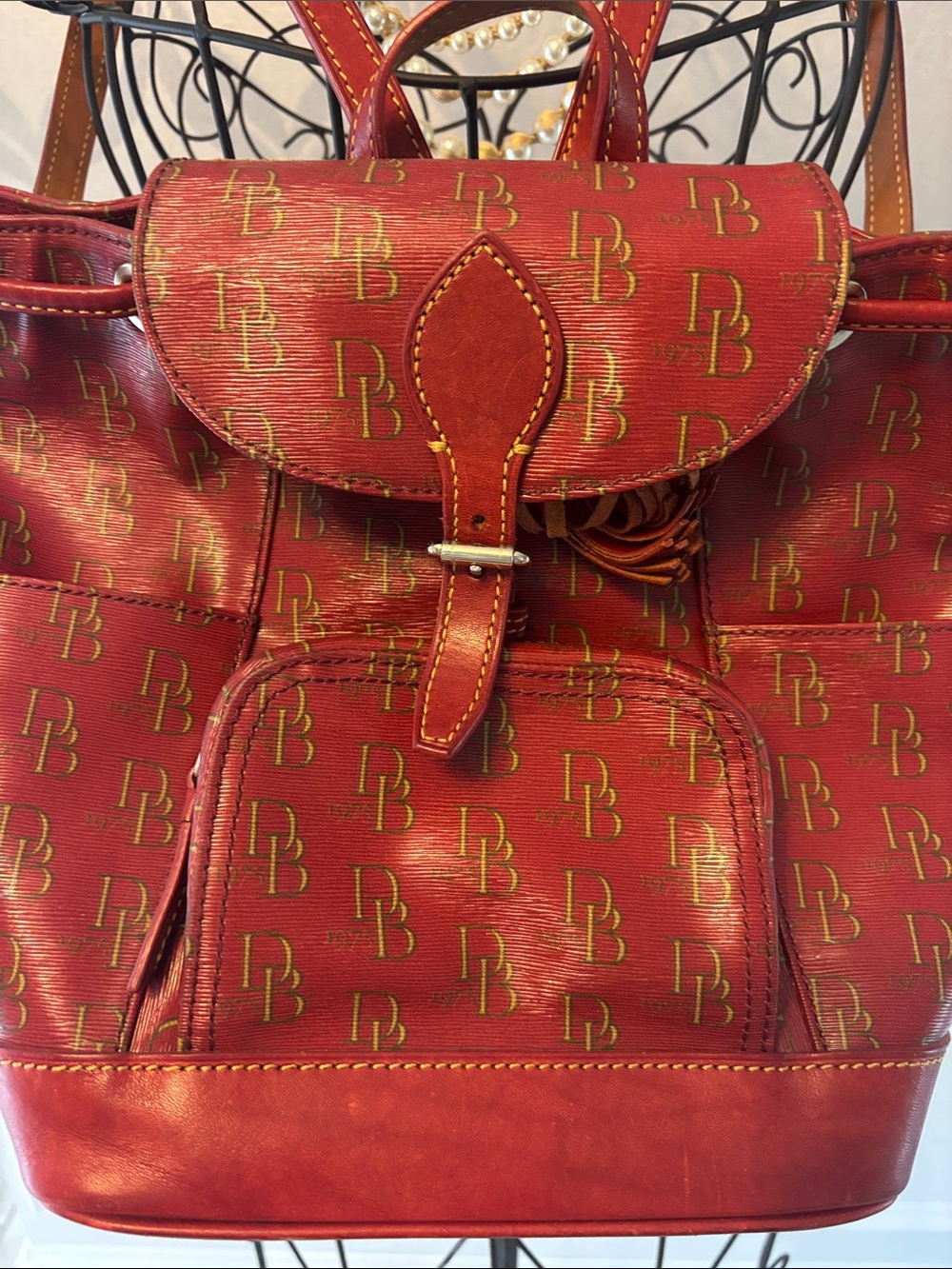 Dooney & Bourke Red Monogram Drawstring Backpack - Picture 3 of 5
